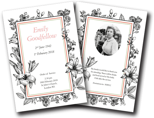 Victoriana funeral order of service design